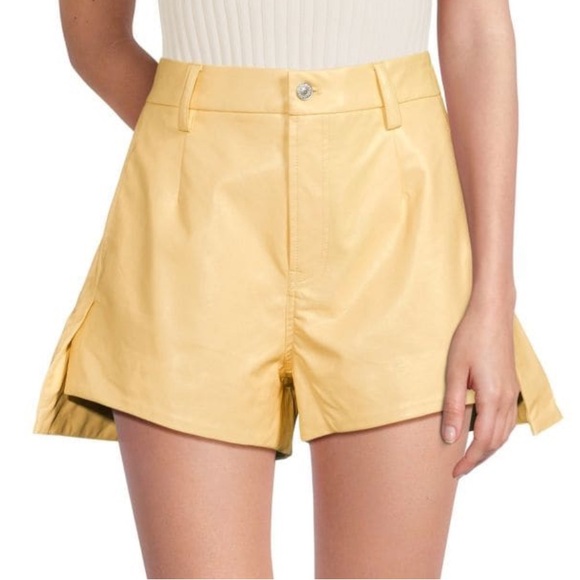7 For All Mankind Pants - 7 For All Mankind High Waist Yellow faux leather Shorts